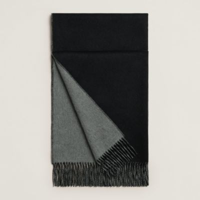 【美品】 HERMÈS カシミヤマフラー （グレー 黒/フランネルグレー 小物